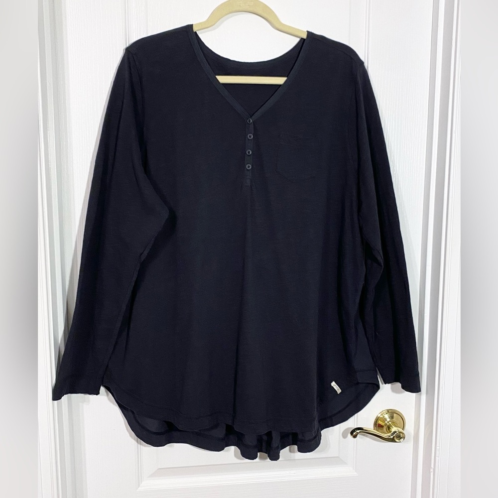 Woolrich Mixed Media Pleated Back Organic Cotton Henley Top Black 2X